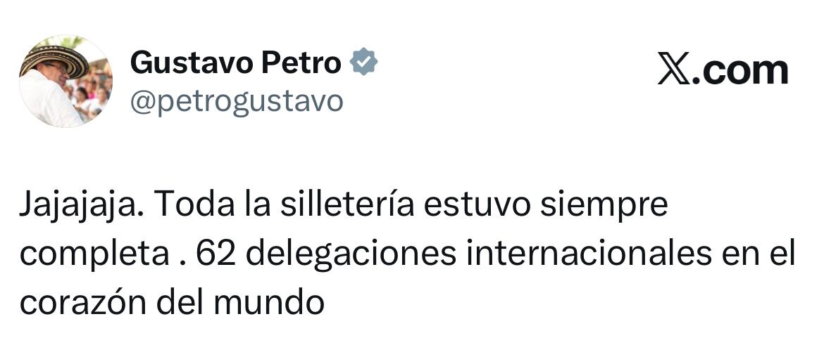 Post de Gustavo Petro en su cuenta personal de X