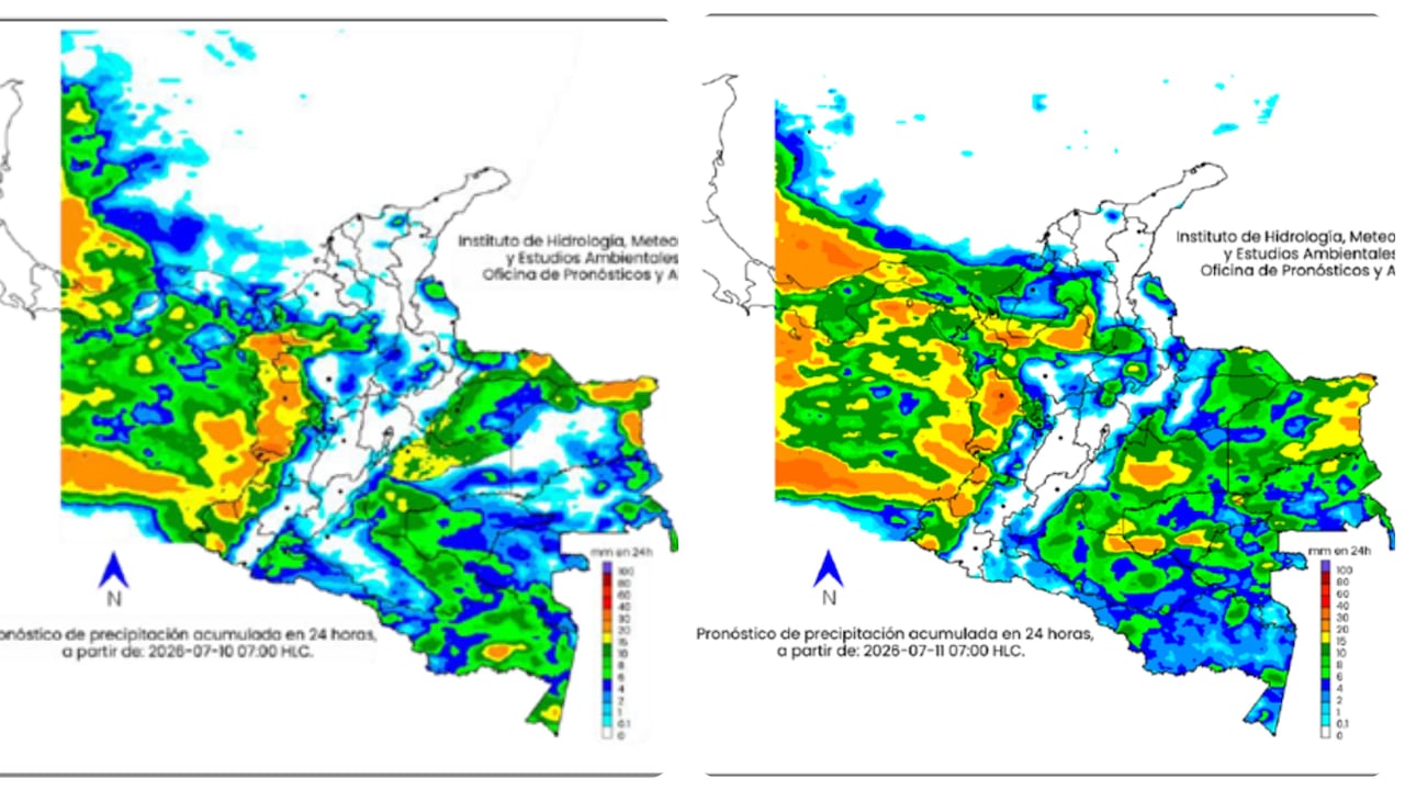 Mapa del clima en Colombia de viernes 10 y sábado 11 de julio.