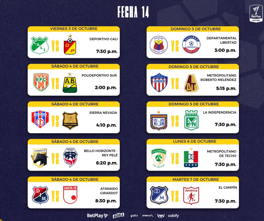 Liga BetPlay 2025 segundo semestre fecha 14