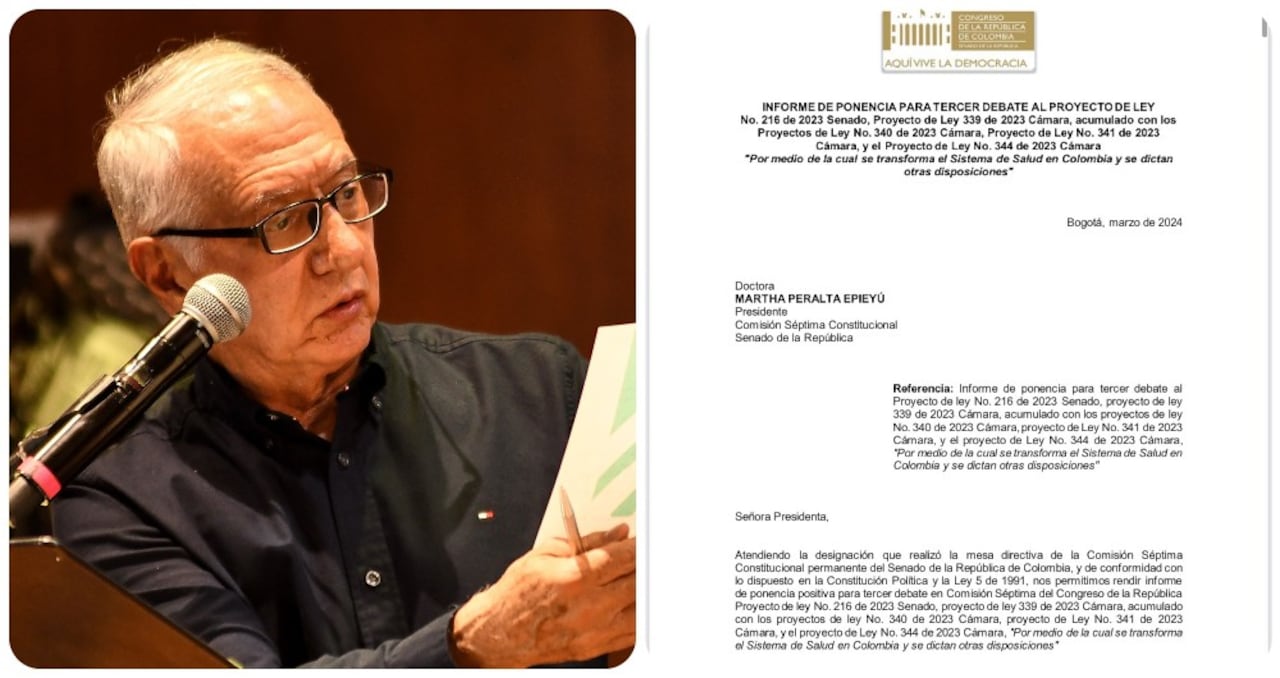 El ministro de Salud Guillermo Alfonso Jaramillo y el informe de ponencia.