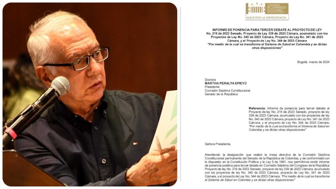 El ministro de Salud Guillermo Alfonso Jaramillo y el informe de ponencia.