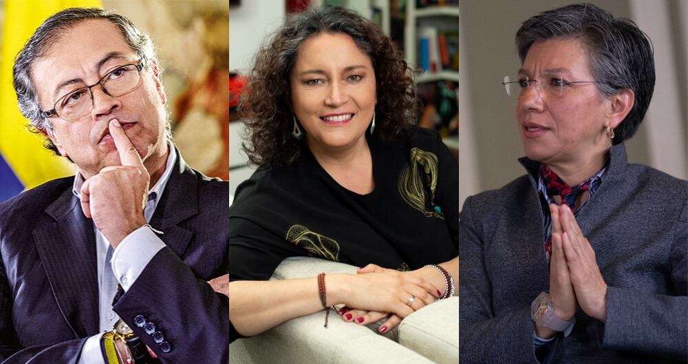 El presidente Gustavo Petro, la senadora Angélica Lozano, y la alcaldesa Claudia López.