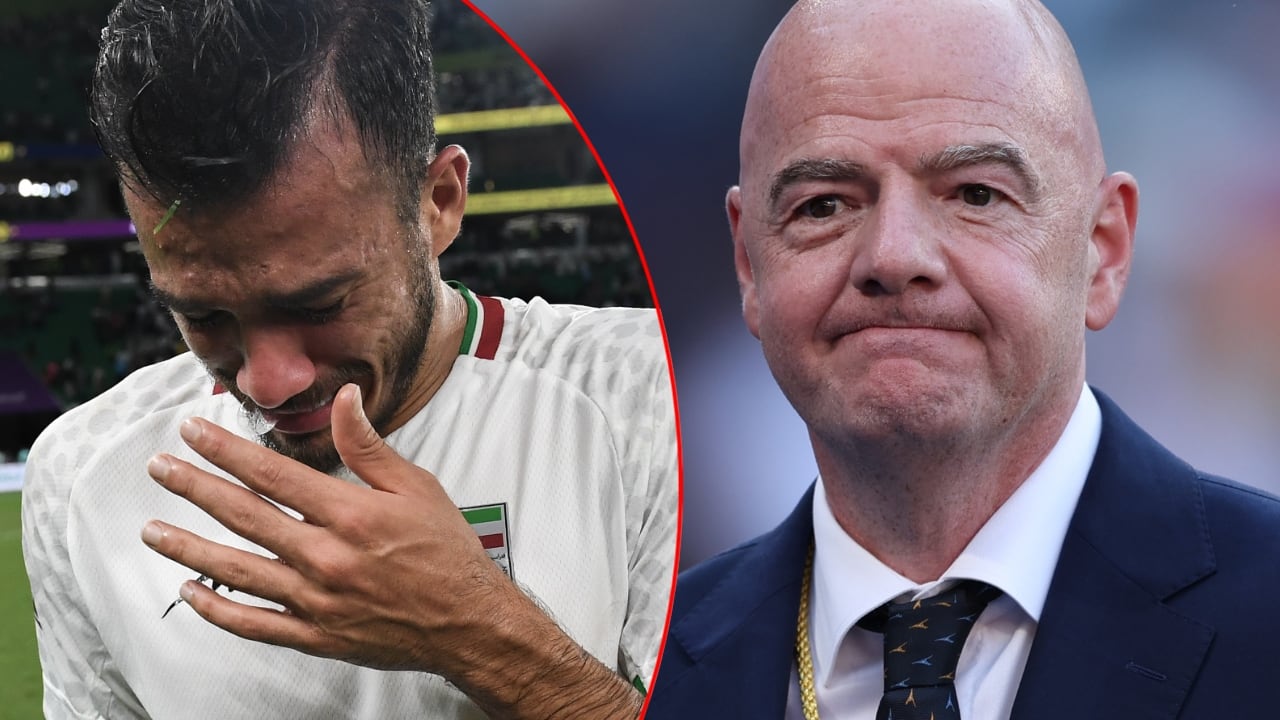 Jugador de Irán / Gianni Infantino, presidente de la FIFA.