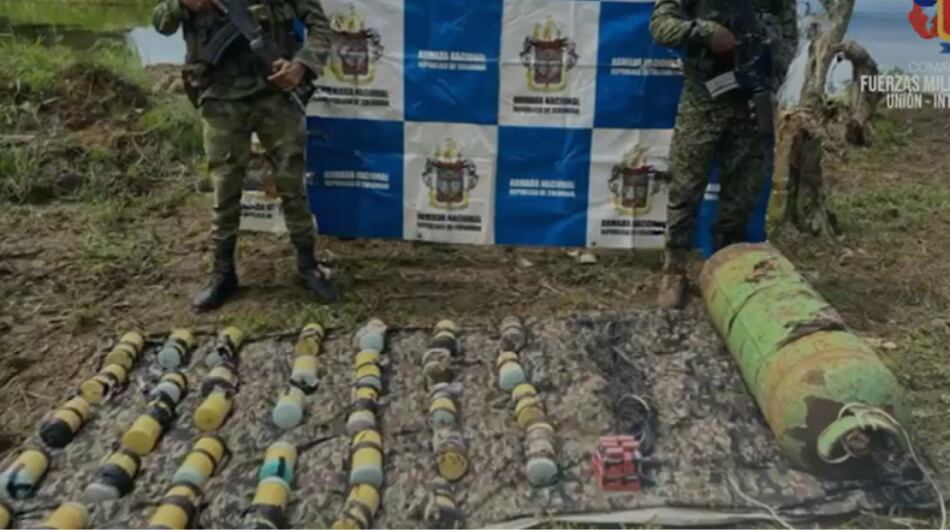 Los explosivos que fueron hallados por las tropas en Chocó.