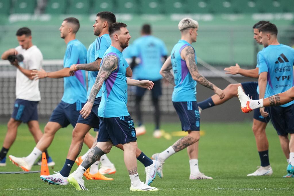 Lionel Messi en sesión de entrenamiento con la Selección Argentina.