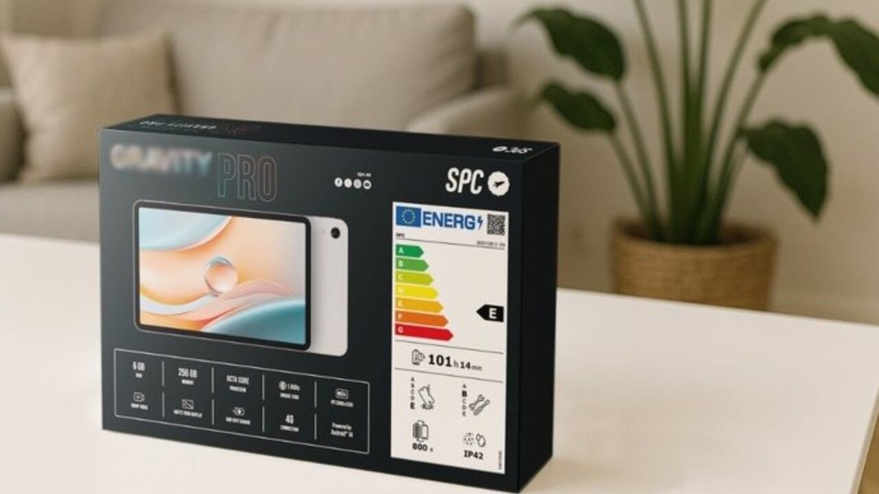 La etiqueta detalla la duración de la batería, concretamente, indica cuántas horas y minutos puede funcionar el dispositivo antes de necesitar una recarga de batería.