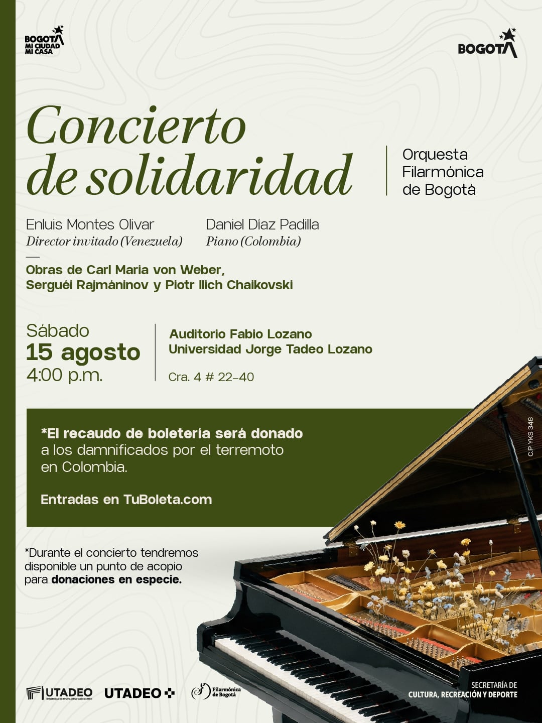 El piano del joven talento Daniel Díaz también sonará por los damnificados.