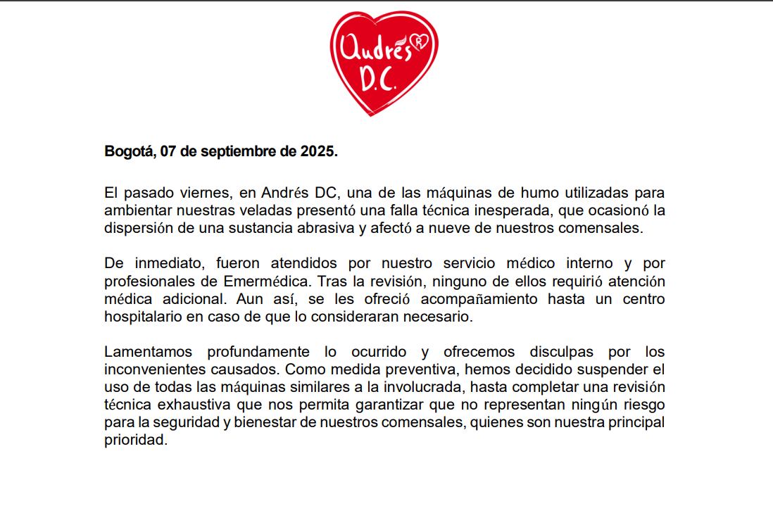 Comunicado e Andrés DC sobre denuncia de quemados.