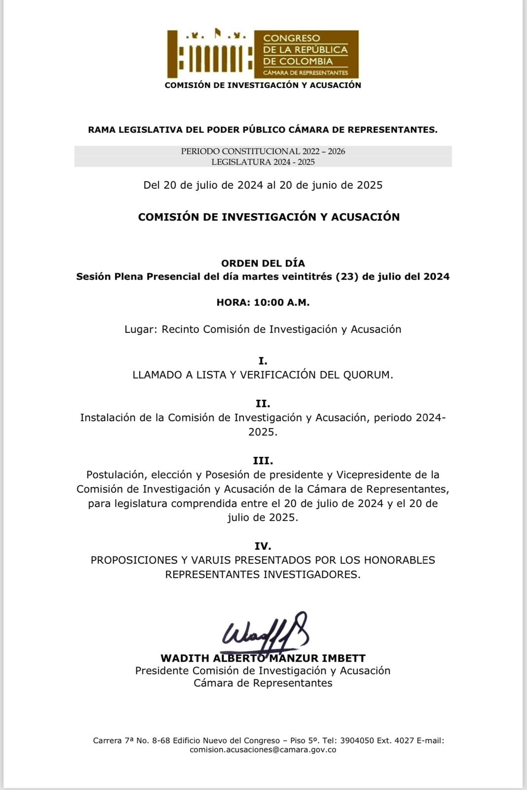 Esta es la convocatoria de Wadith Manzur.