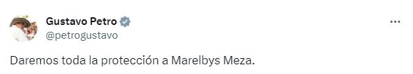 El presidente Gustavo Petro aseguró que se le brindará toda la protección a Marelbys Meza.