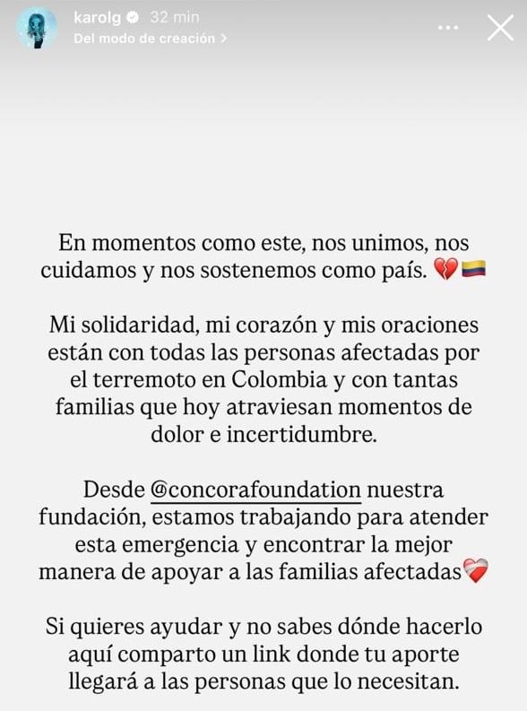 Karol G se pronunció en redes sociales por la tragedia ocurrida en Colombia.