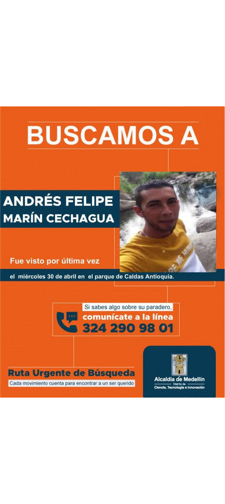 Se busca a Andrés Felipe Marín en Caldas, Antioquia.