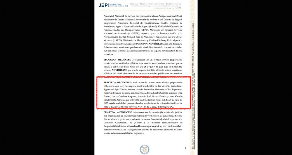 Auto de la JEP sobre las víctimas de secuestro de las Farc.
