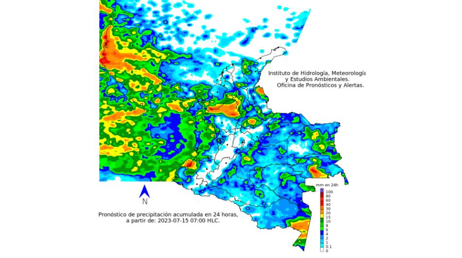 Mapa de pronóstico del tiempo para este sábado, 15 de julio.