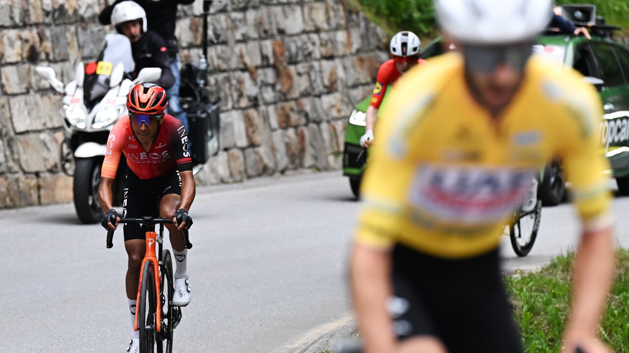BLATTEN, SWITZERLAND - JUNE 14: Egan Bernal of Colombia and Team INEOS Grenadiers competes during the 87th Tour de Suisse 2024, Stage 6 a 42.5km stage from Ulrichen to Blatten 1330m / #UCIWT / on June 14, 2024 in Blatten, Switzerland. (Photo by Tim de Waele/Getty Images)