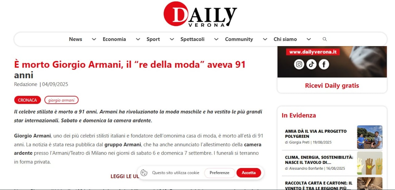 Así reacciona la prensa italiana tras la muerte del ícono de la moda Giorgio Armani