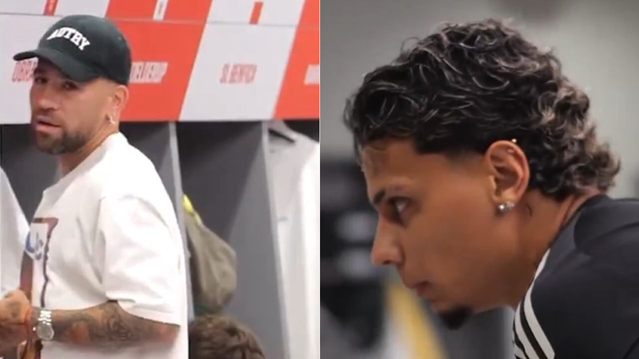 Nicolás Otamendi y Richard Ríos en su encuentro en Benfica