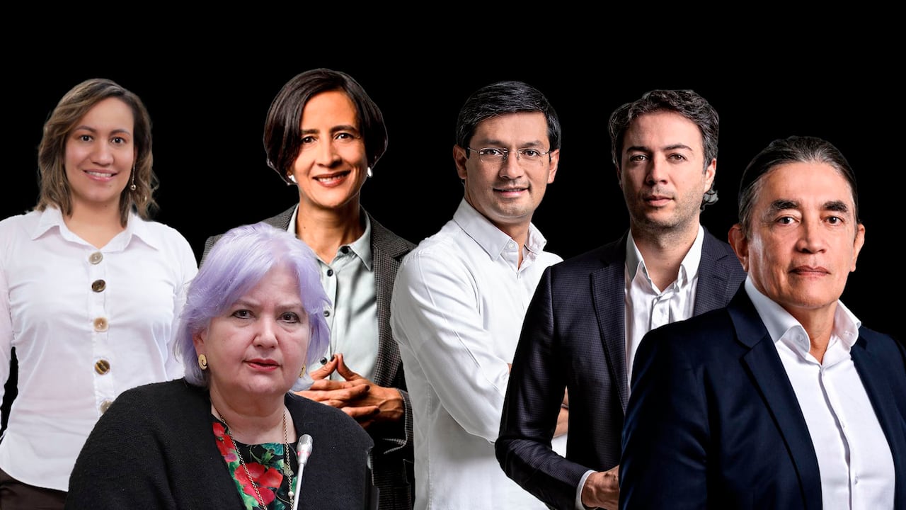 De izquierda a derecha: Carolina Corcho, Susana Muhamad, Gloria Flórez, Camilo Romero, Daniel Quintero y Gustavo Bolívar.