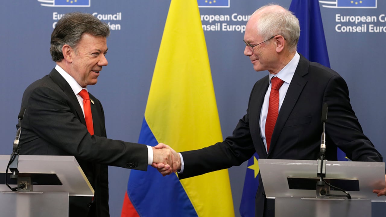 Juan Manuel Santos junto al Presidente del Consejo Europeo, Herman Van Rompuy.
