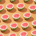 Medias sandías colocadas en un patrón sobre un fondo colorido