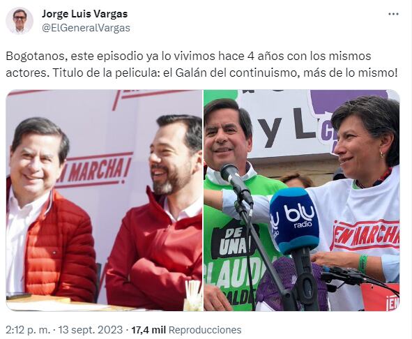 General (r) Vargas lanzó fuerte pulla a Carlos Fernando y lo relaciona con Claudia López