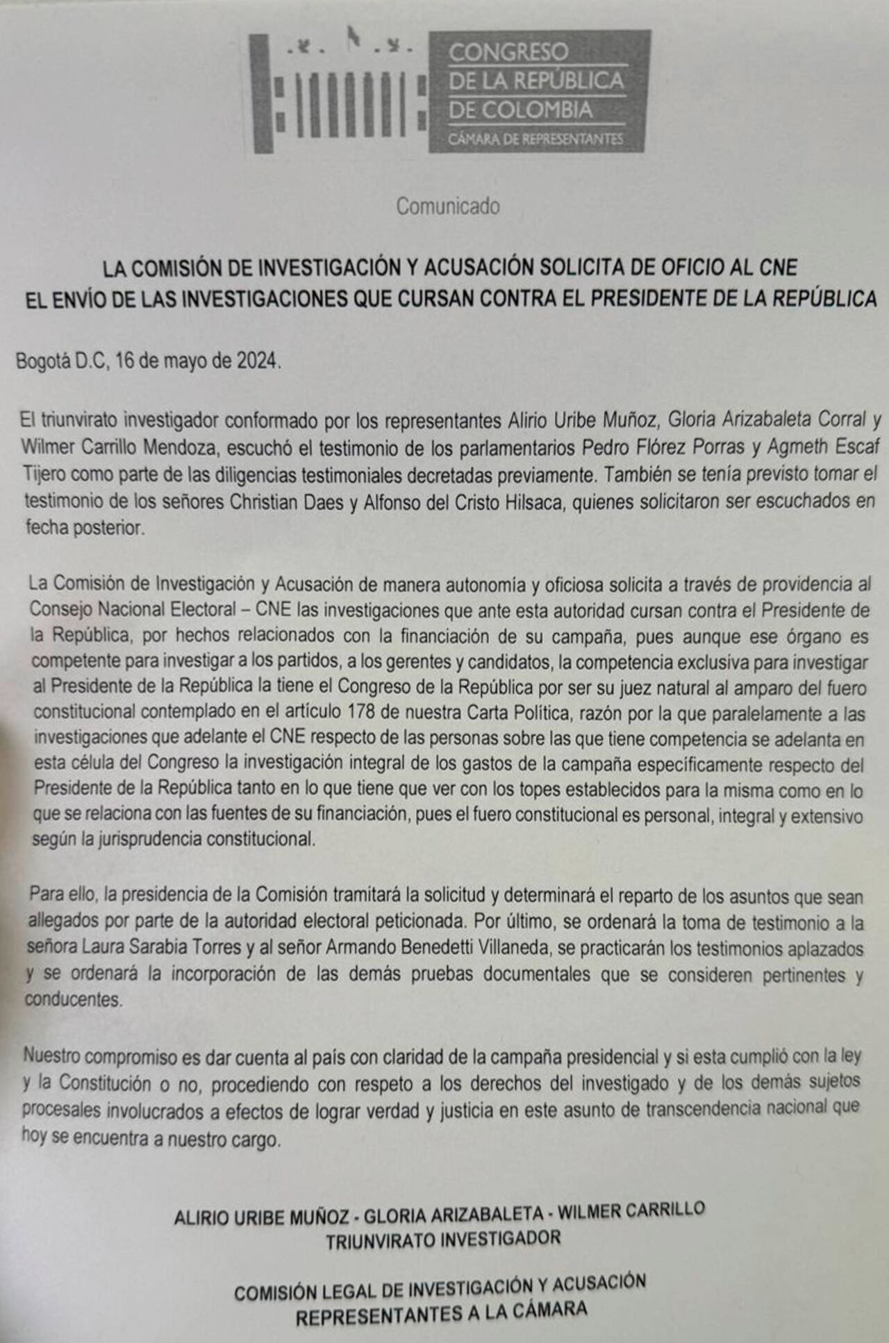 Presidente Gustavo Petro Comisión de Acusación