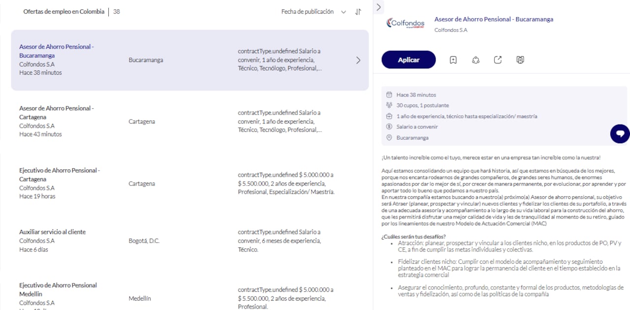 Ofertas de empleo en Colfondos.