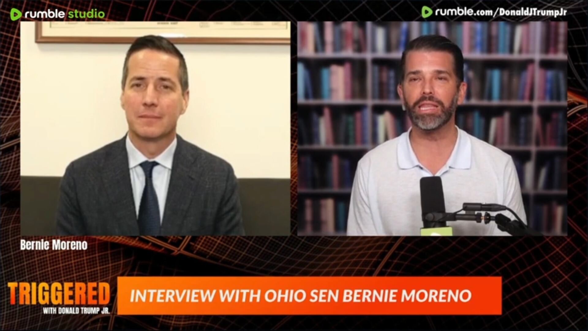 Senador republicano Bernie Moreno en entrevista con Donald Trump Jr.