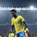 TOWNSVILLE, AUSTRALIA - SEPTEMBER 25: Vinicius Jose Paixao de Oliveira Junior of Brazil looks on during the International Friendly match between Australia Socceroos and Brazil at Queensland Country Bank Stadium on September 25, 2026 in Townsville, Australia. (Photo by Albert Perez/Getty Images)