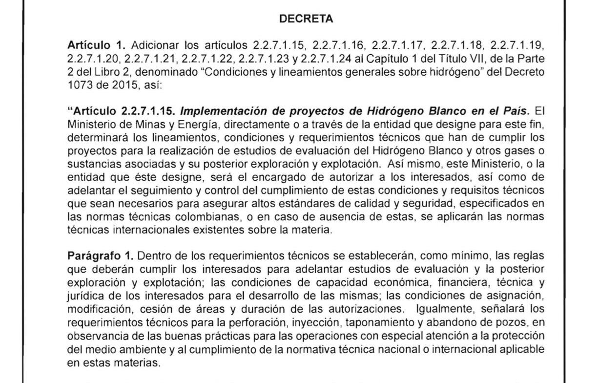Decreto presidente Petro hidrógeno blanco