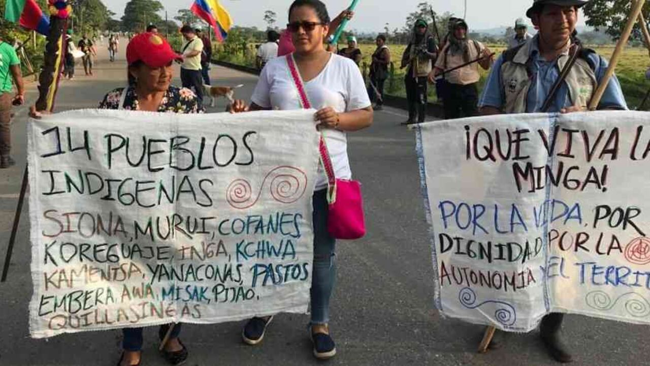 Los indígenas del Putumayo tienen una variada agenda de peticiones al gobierno, por lo que salieron nuevamente a manifestarse. Foto: Mongabay Latam