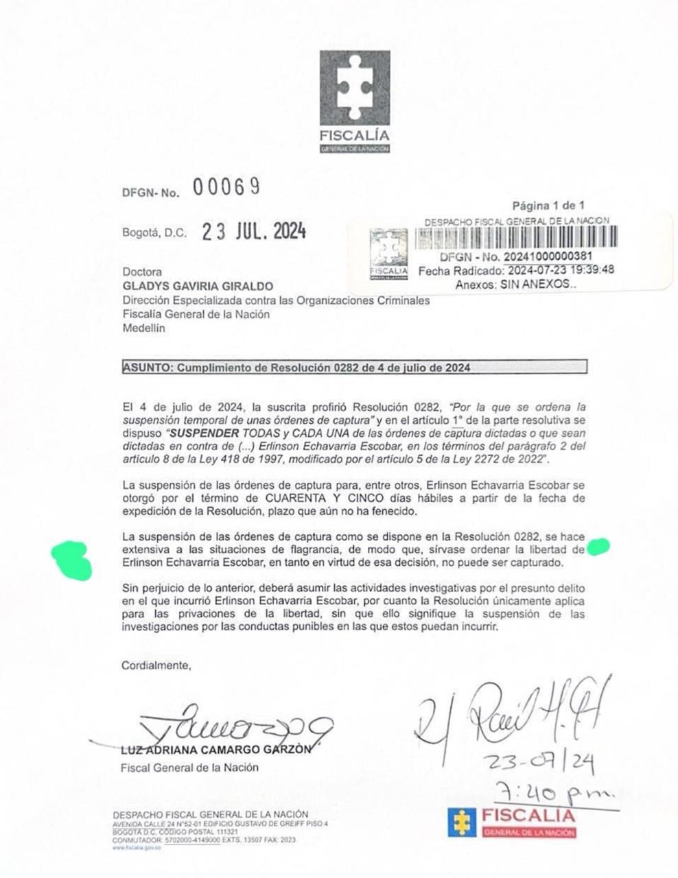 La Fiscalía, Luz Adriana Camargo, dejó en libertad a alias Ramiro, uno de los temidos cabecillas de las disidencias de las Farc capturado en Antioquia.