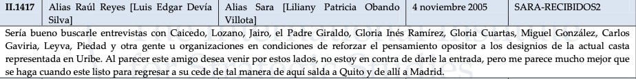 El nombre de Gloria Inés Ramírez aparece mencionada en varios de los correos electrónicos de Raúl Reyes.