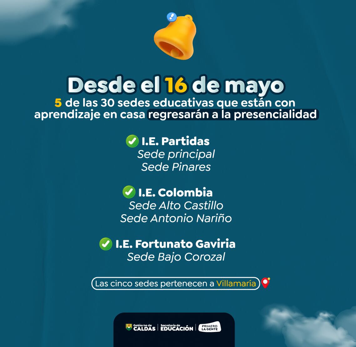 Colegios retoman clases presenciales en Caldas.