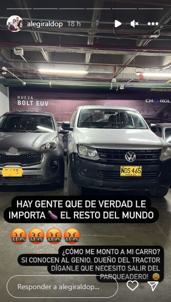 Esta fue la escena con que se encontró Alejandra Giraldo cuando fue por su carro al parqueadero.