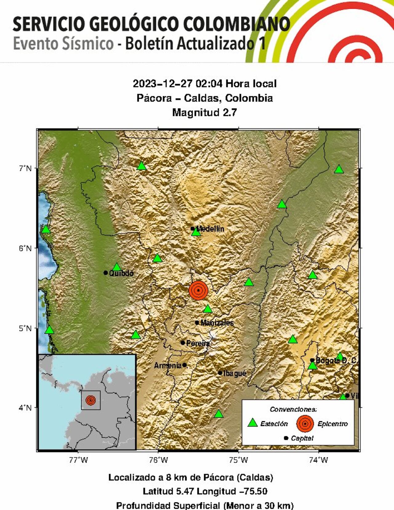 Sismo en Pácora, Caldas.