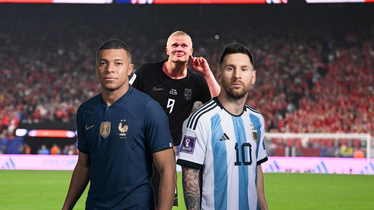 Kylian Mbappé, Erling Haaland y Lionel Messi