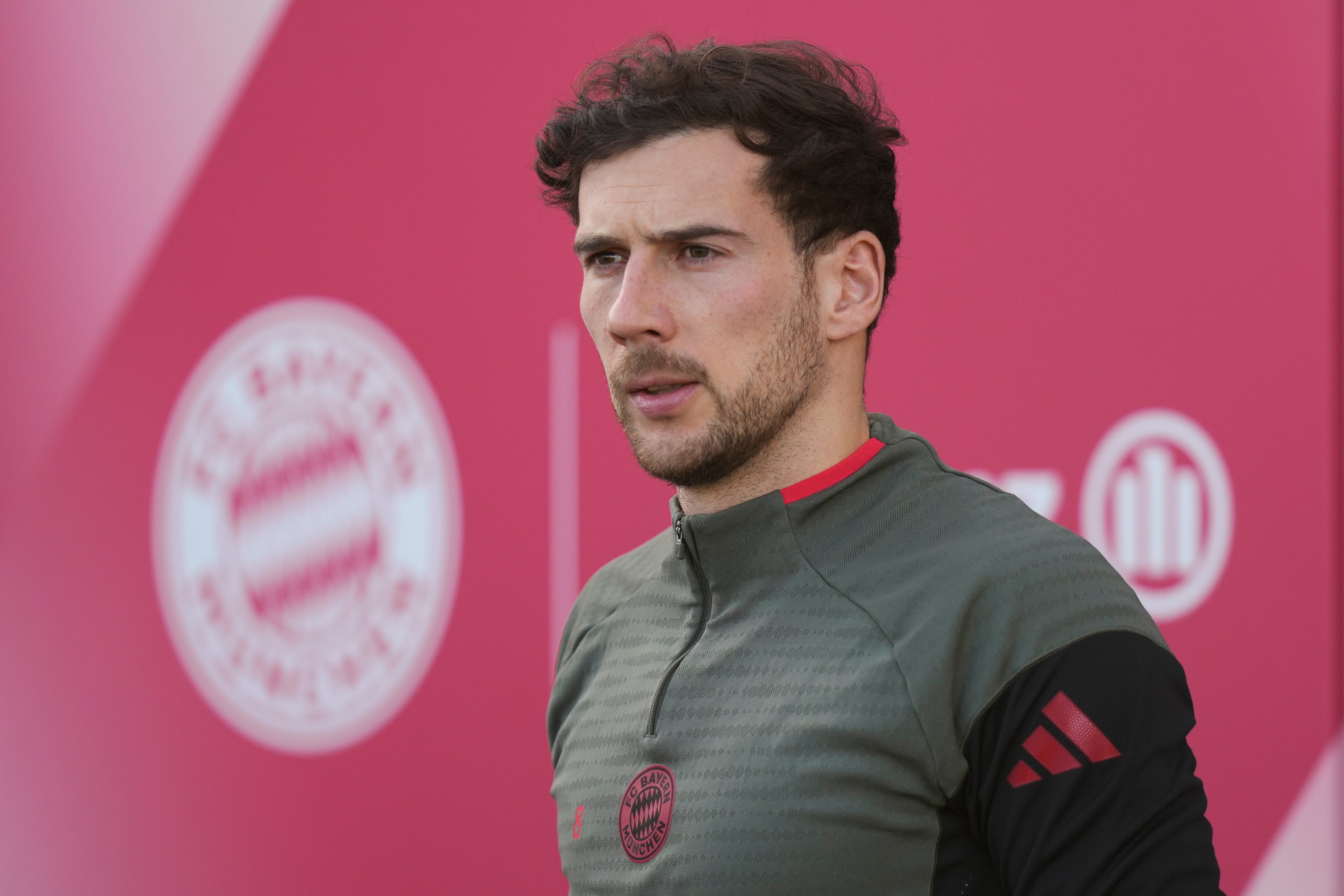 Bayern's Leon Goretzka arrives for a training session in Munich, Germany, Tuesday, Jan. 27, 2026, ahead of the Champions League opening phase soccer match between PSV Eindhoven and FC Bayern. (AP Photo/Matthias Schrader)