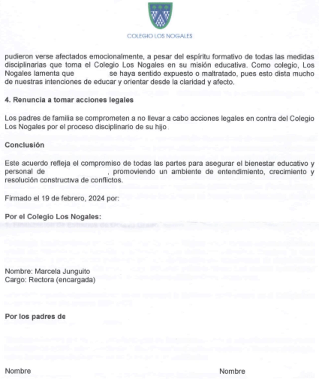 El Colegio Los Nogales le planteó a los padres de dos de los menores de edad expulsados terminar el año escolar (de calendario B) en una institución alterna.