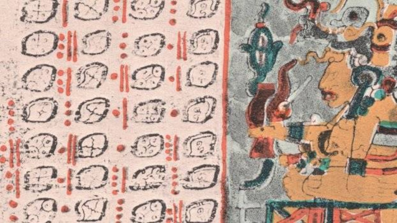 Escritura maya yucateco en el Códice Dresden, ca. Siglo 11-12, Chichén Itzá.