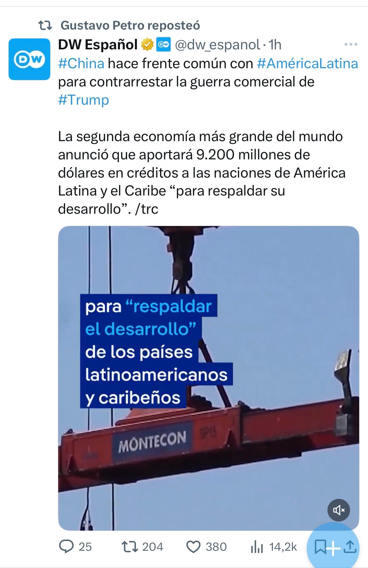 Mensaje que compartió el presidente Gustavo Petro en su cuenta de X