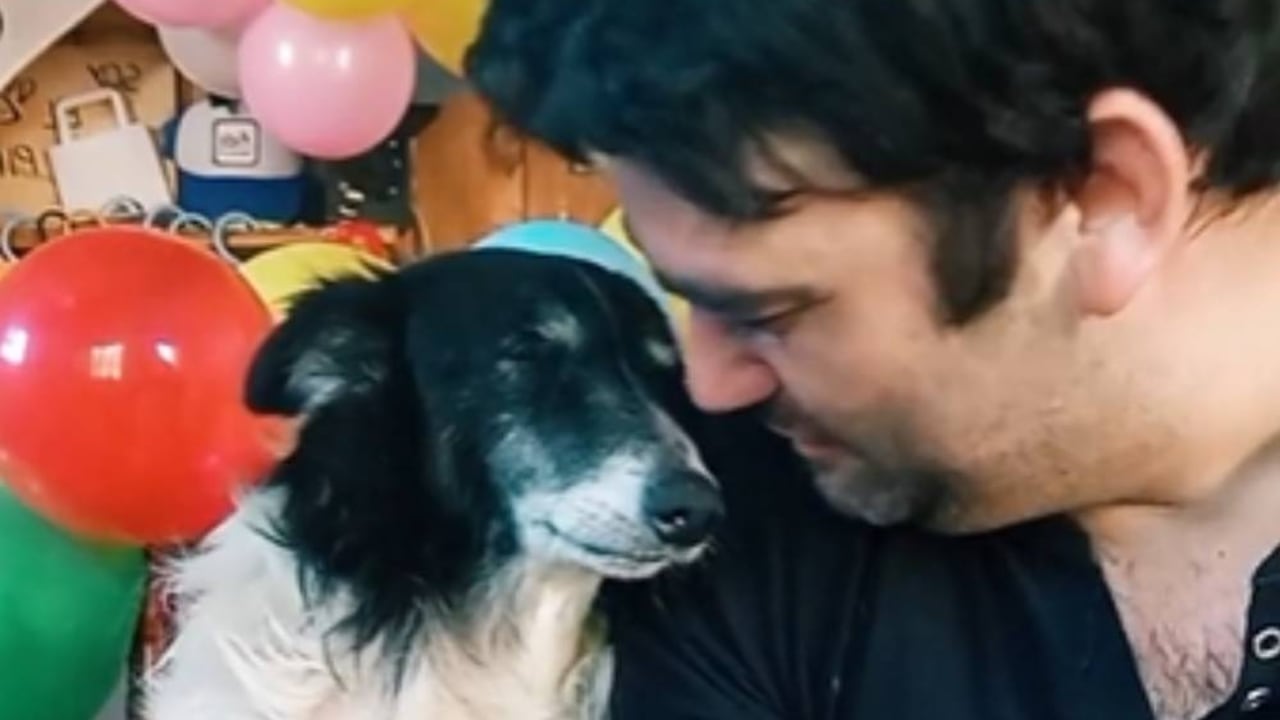 Pipo y su dueño celebrando un cumpleaños que se hizo viral.