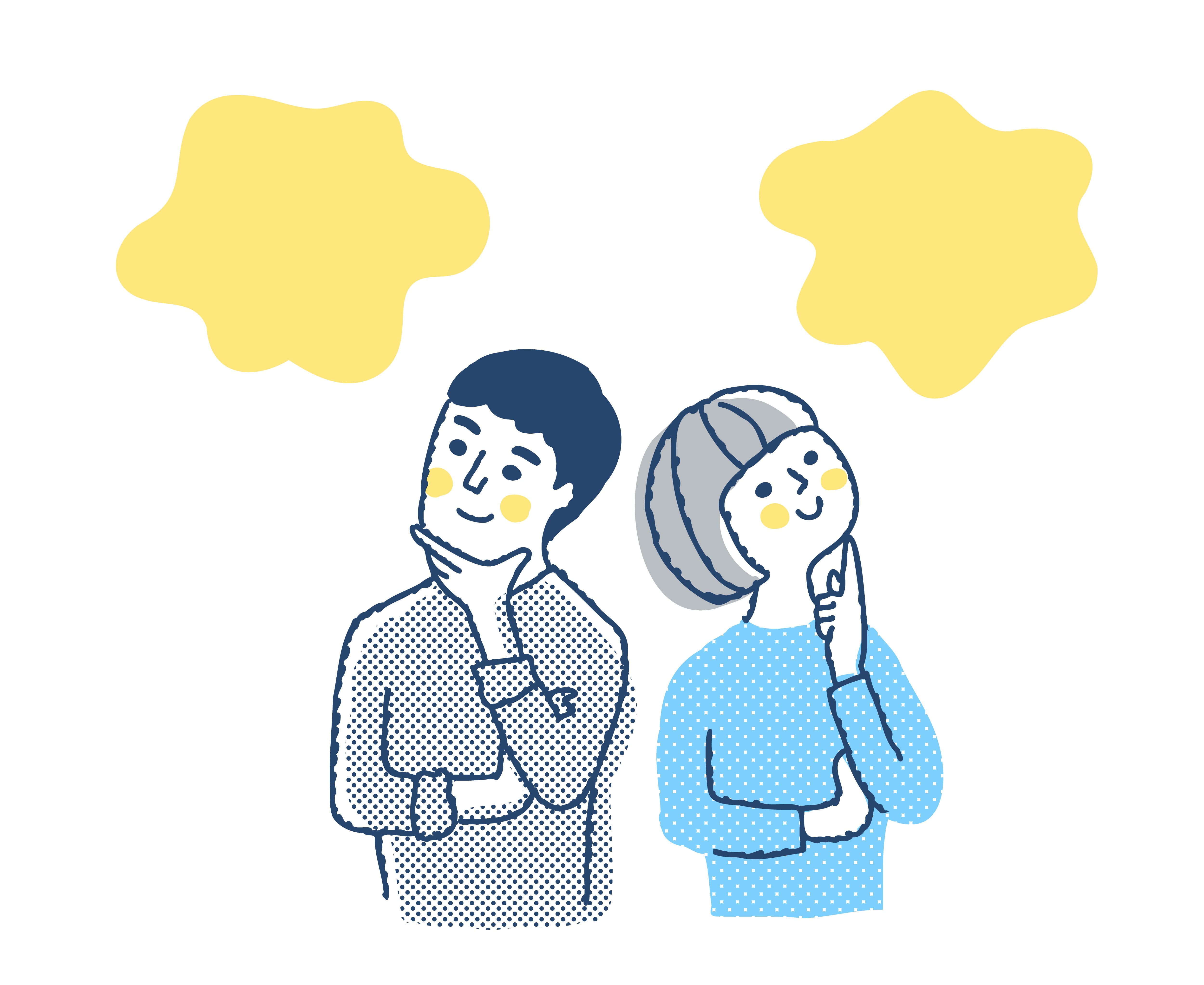 Men and women, smiles, thoughts, imaginations, facial expressions