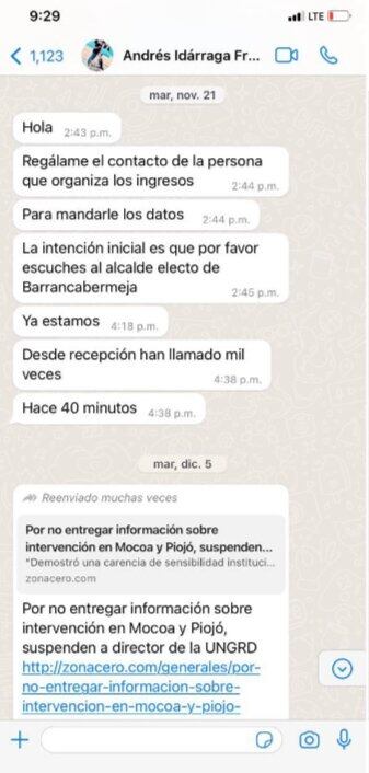 Chats entre Andrés Idárraga y Olmedo López.