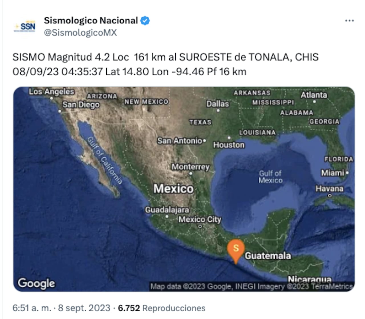 Así se registró el temblor en México este viernes 8 de septiembre de 2023
