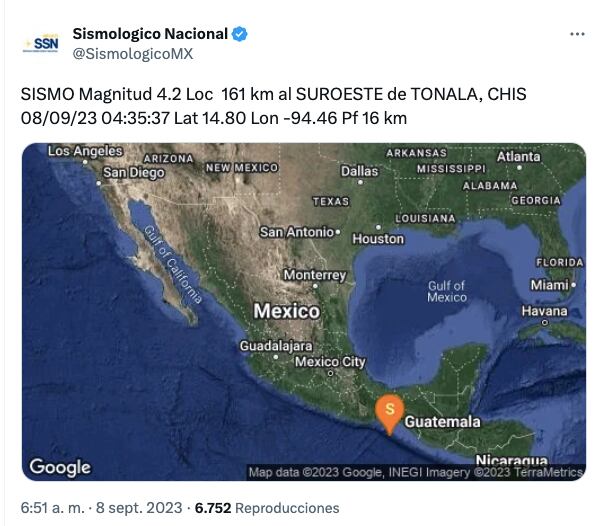 Así se registró el temblor en México este viernes 8 de septiembre de 2023