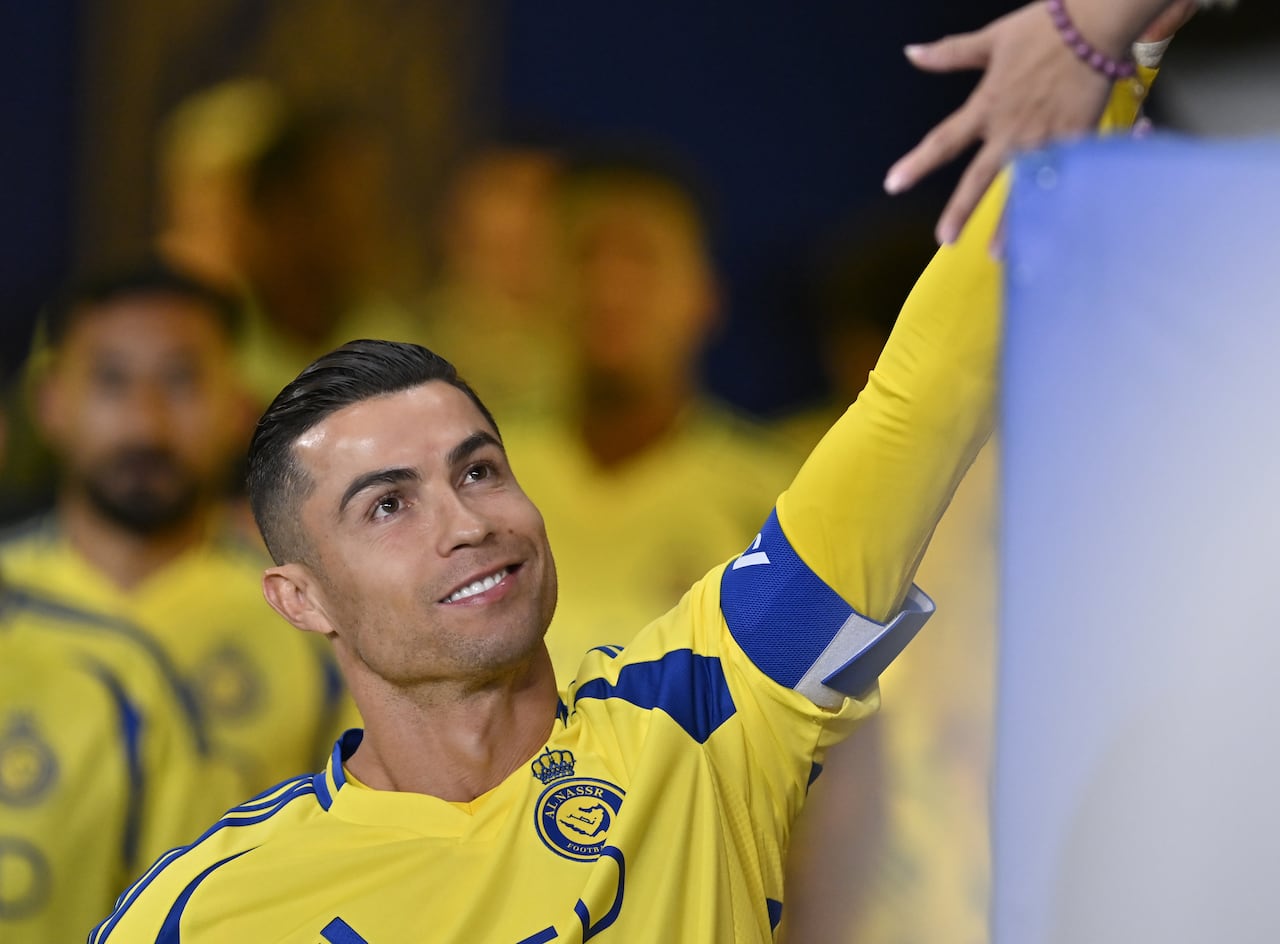 RIYADH, SAUDI ARABIA - FEBRUARY 3: Cristiano Ronaldo of Al Nassr gestures during the AFC Champions League Group B match between Saudi Arabia's Al-Nassr and UAE's Al-Wasl at Alawwal Park Stadium in Riyadh, Saudi Arabia on February 03, 2025. (Photo by Mohammed Saad/Anadolu via Getty Images)