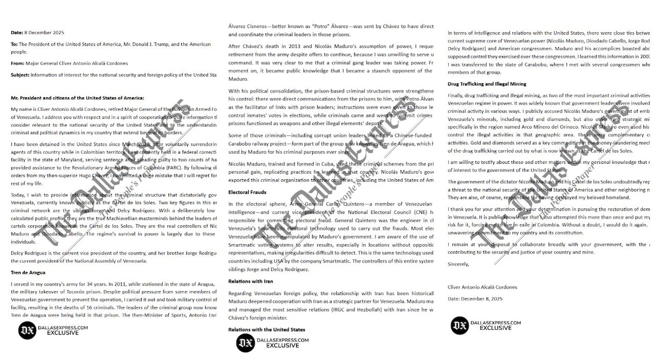 Carta de Cliver Alcalá conocida por el Dallas Express.