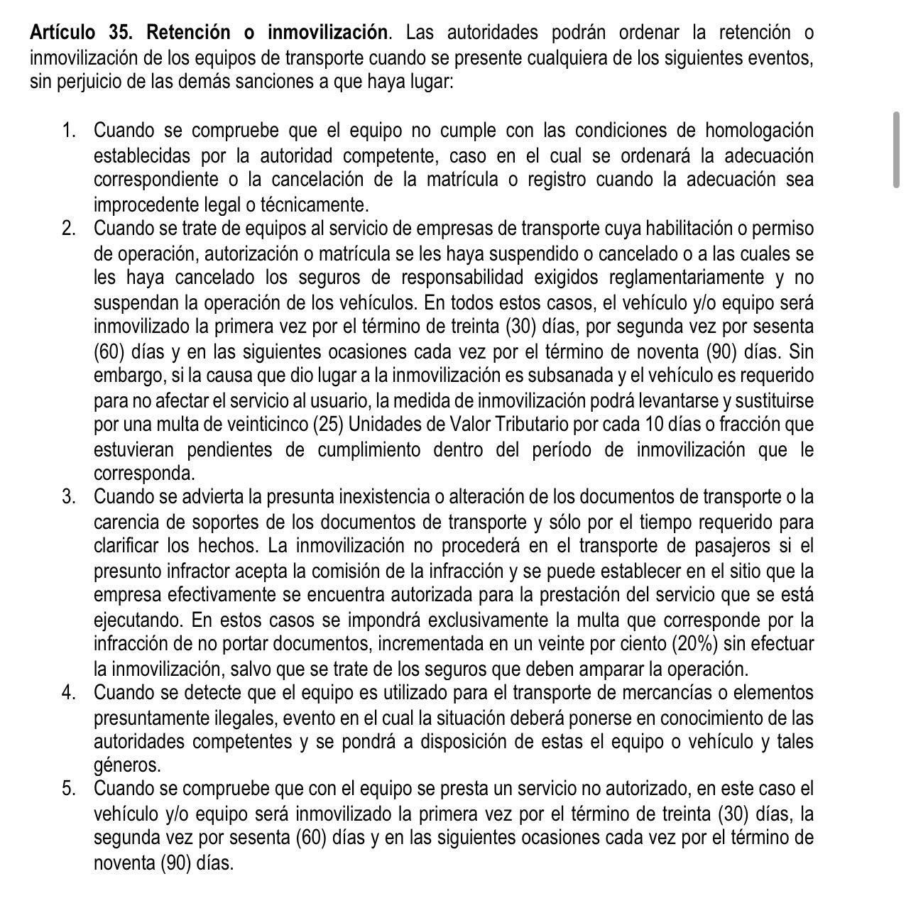 Fragmento del proyecto de ley sobre la regulación de plataformas de transporte.