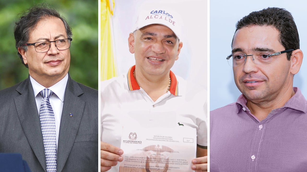 De izquierda a derecha, el presidente Gustavo Petro, el alcalde electo Carlos Pinedo y el gobernador electo Rafael Martínez.